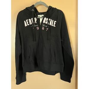 NWT Aeropostale 1987 New York Full Zip Hoodie Black Pink Applique Fleece XL Y2K